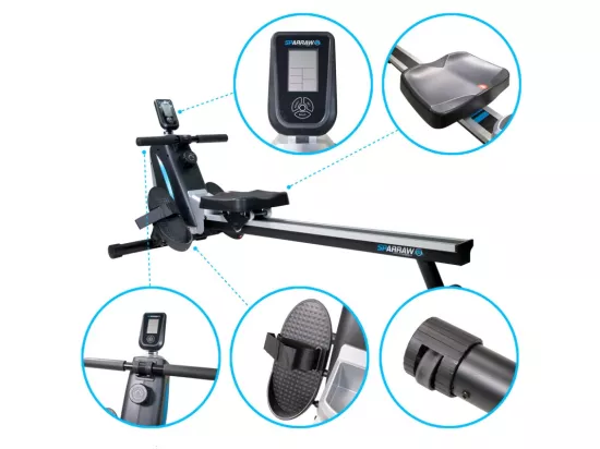 Rameur d'appartement SUPER ROWER Résistance magnétique réglable 8 niveaux, Roue d'inertie 1.5 kg