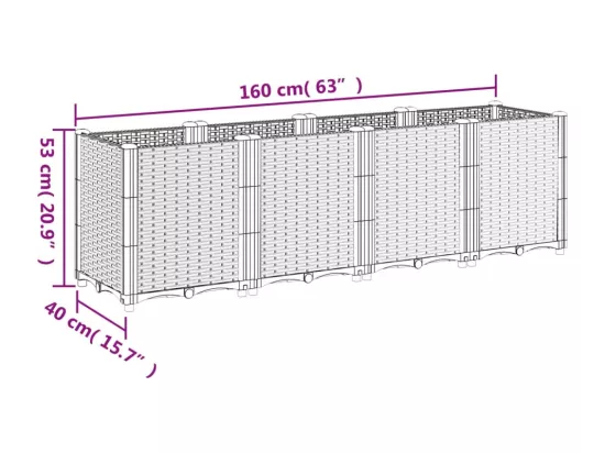 Jardinière bac lit surélevé marron 160 x 40 x 53 cm 02_0037461