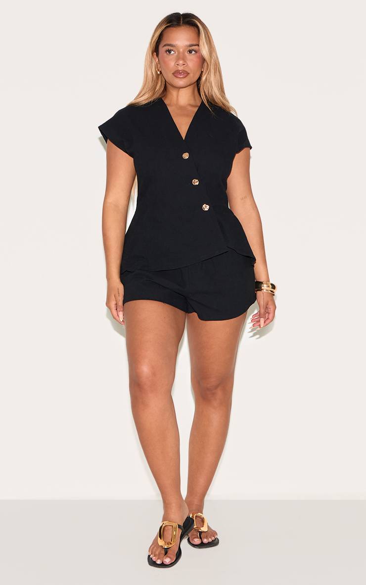 Noir Gilet Ajustable À Boutons Martelés Dorés Asymétrique Effet Lin Shape