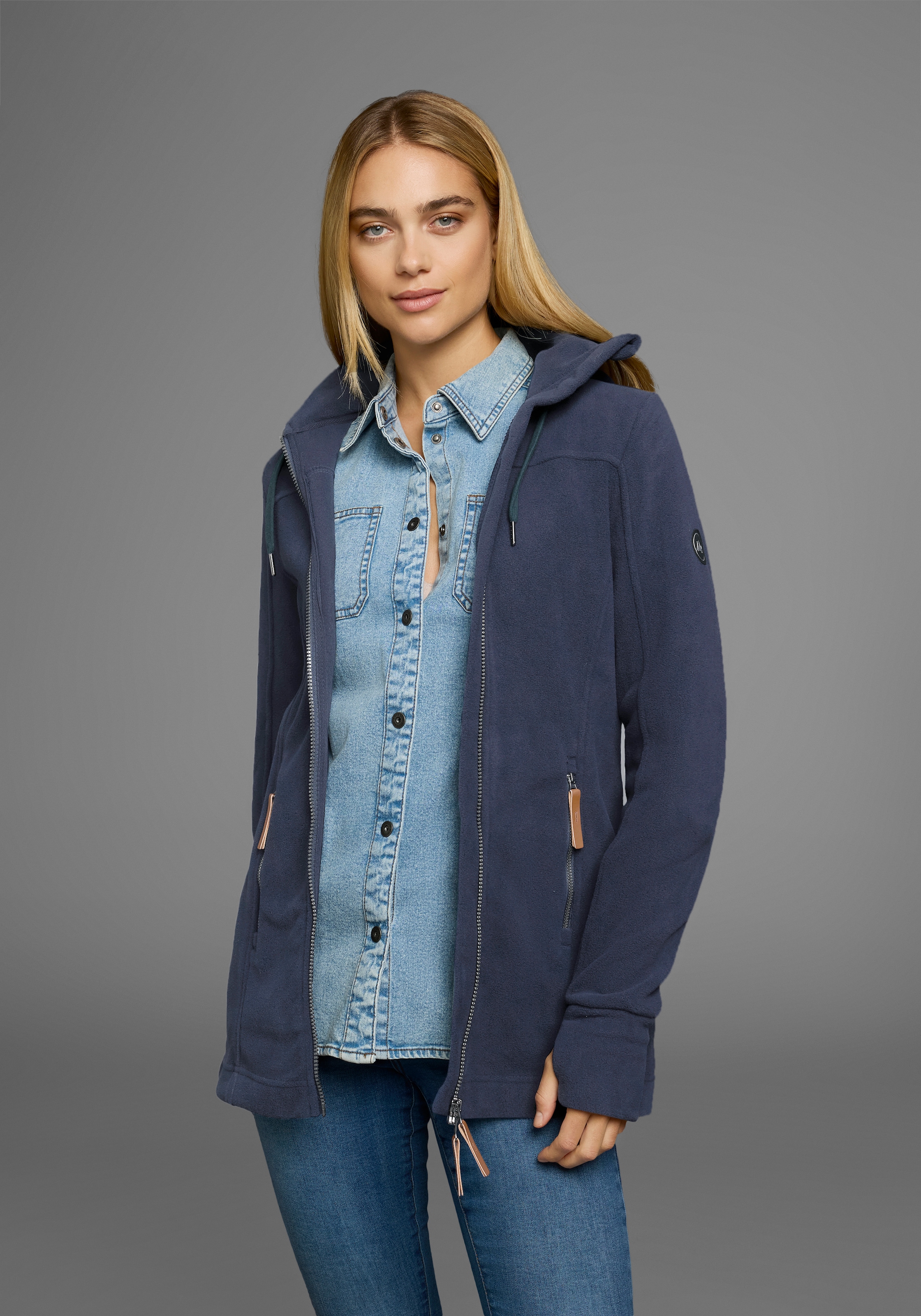 Polarino Fleecejacke mit Kapuze aus Fleece,  atmungsaktiv,  schnell trocknend