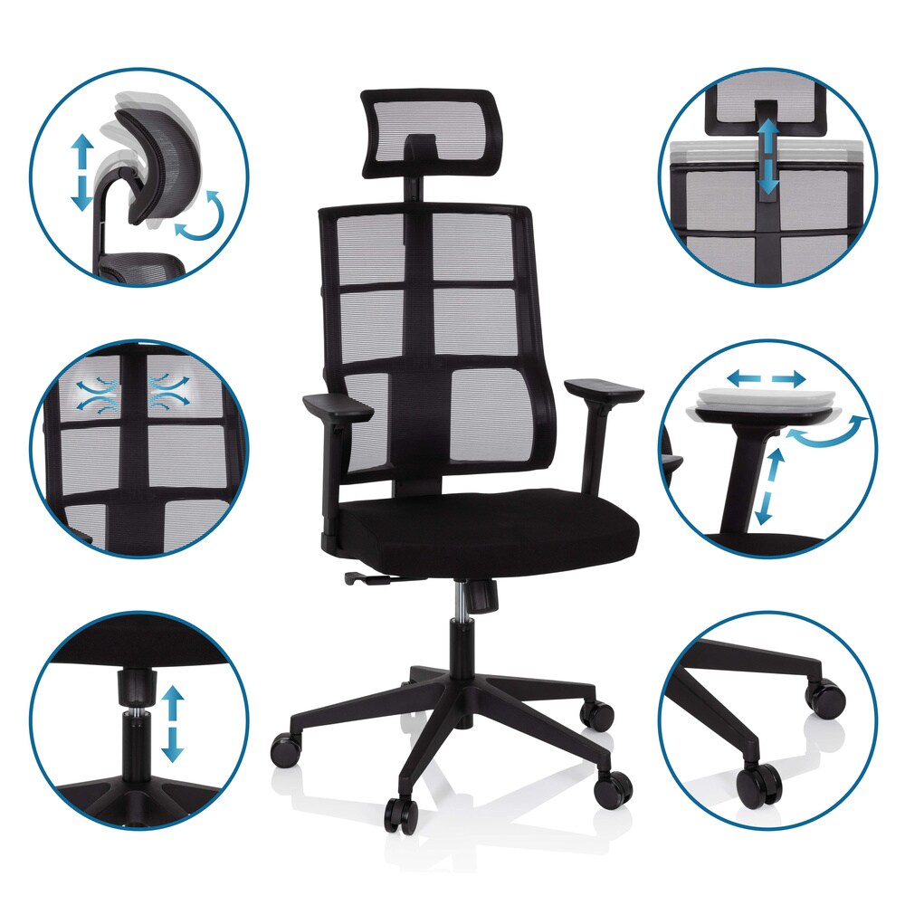 Profi Bürostuhl SPINIO PRO Stoff/Netzstoff mit Armlehnen (höhenverstellbar) hjh OFFICE