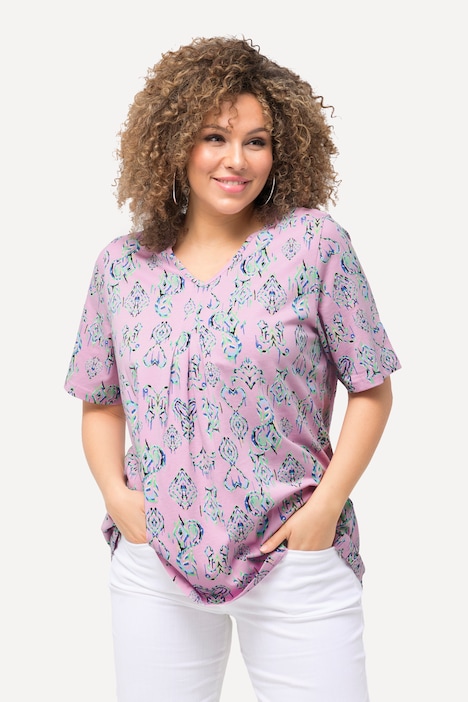 T-Shirt, Zierfalten, A-Linie, V-Ausschnitt, Halbarm