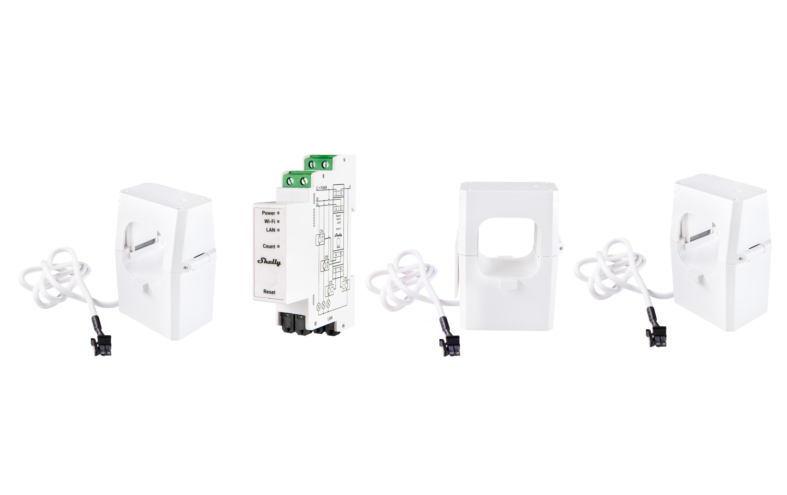 Dreiphasen-Energiezähler Pro 3EM WiFi-Energy Meter 400 A<br>LAN- und WLAN-Leistungsmessgerät mit Shelly Pro AddOn Schnittstelle