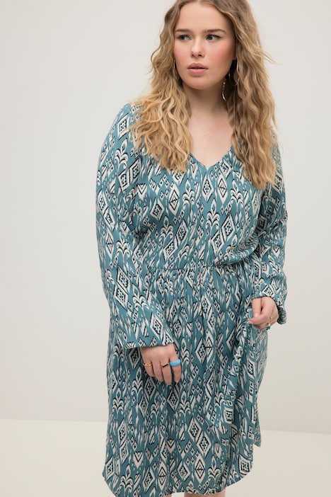 Minikleid, A-Line, Tribal Print, V-Ausschnitt, Langarm