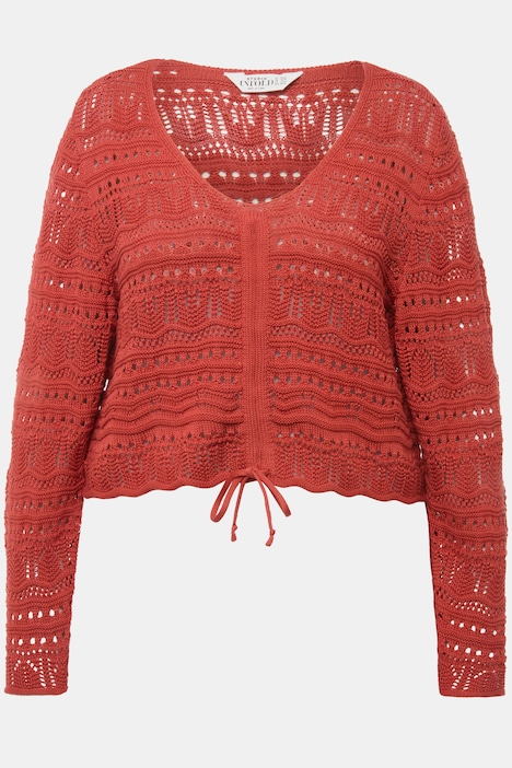 Ajour-Pullover, Loose Fit, Raffband, Wellensaum, Langarm