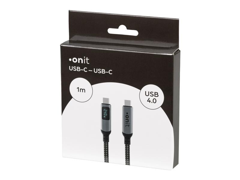onit USB4-Kabel Premium LED USB C - USB C 1 m, Grau/Schwarz Verbindungskabel mit Nylonummantelung und LED-Display