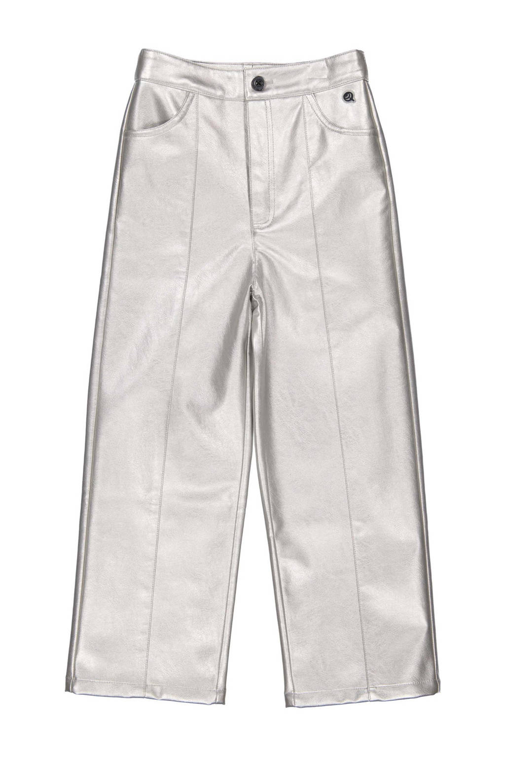 Quapi imitatieleren regular fit broek DOT zilver metallic