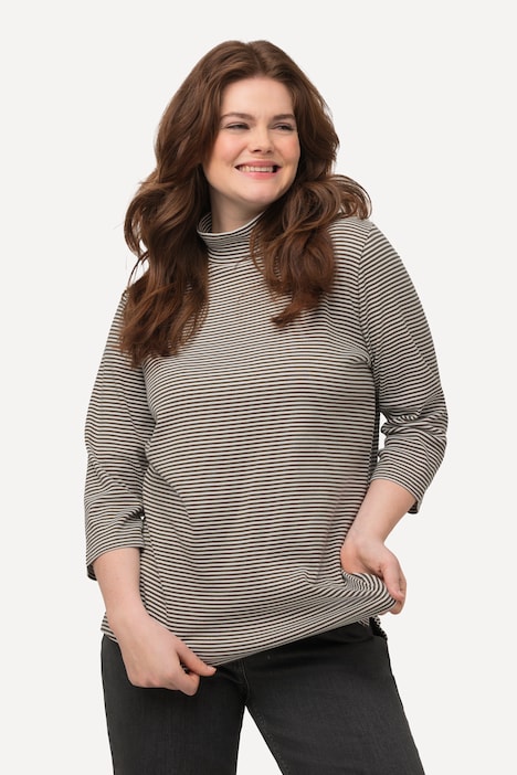 Shirt, Ringel, Stehkragen, Slim, 3/4-Arm, Biobaumwolle
