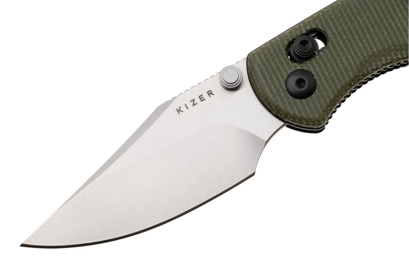 Kizer Vanguard Drop Bear 2, V3619-2KC1 Satin Nitro-V, Green Micarta, zakmes, Azo design