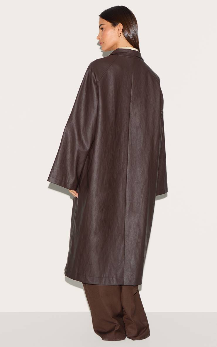 Marron Trench-coat En Synthétiquecuir À Col Montant