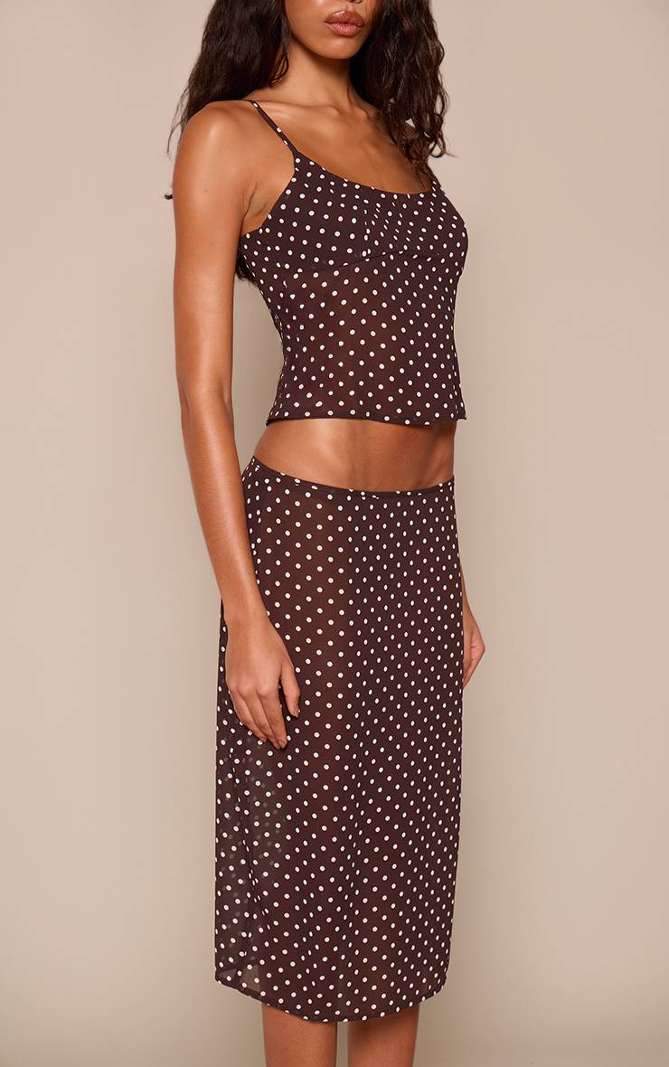 Marron Jupe Midi Co-ord En Mousseline Transparente À Pois