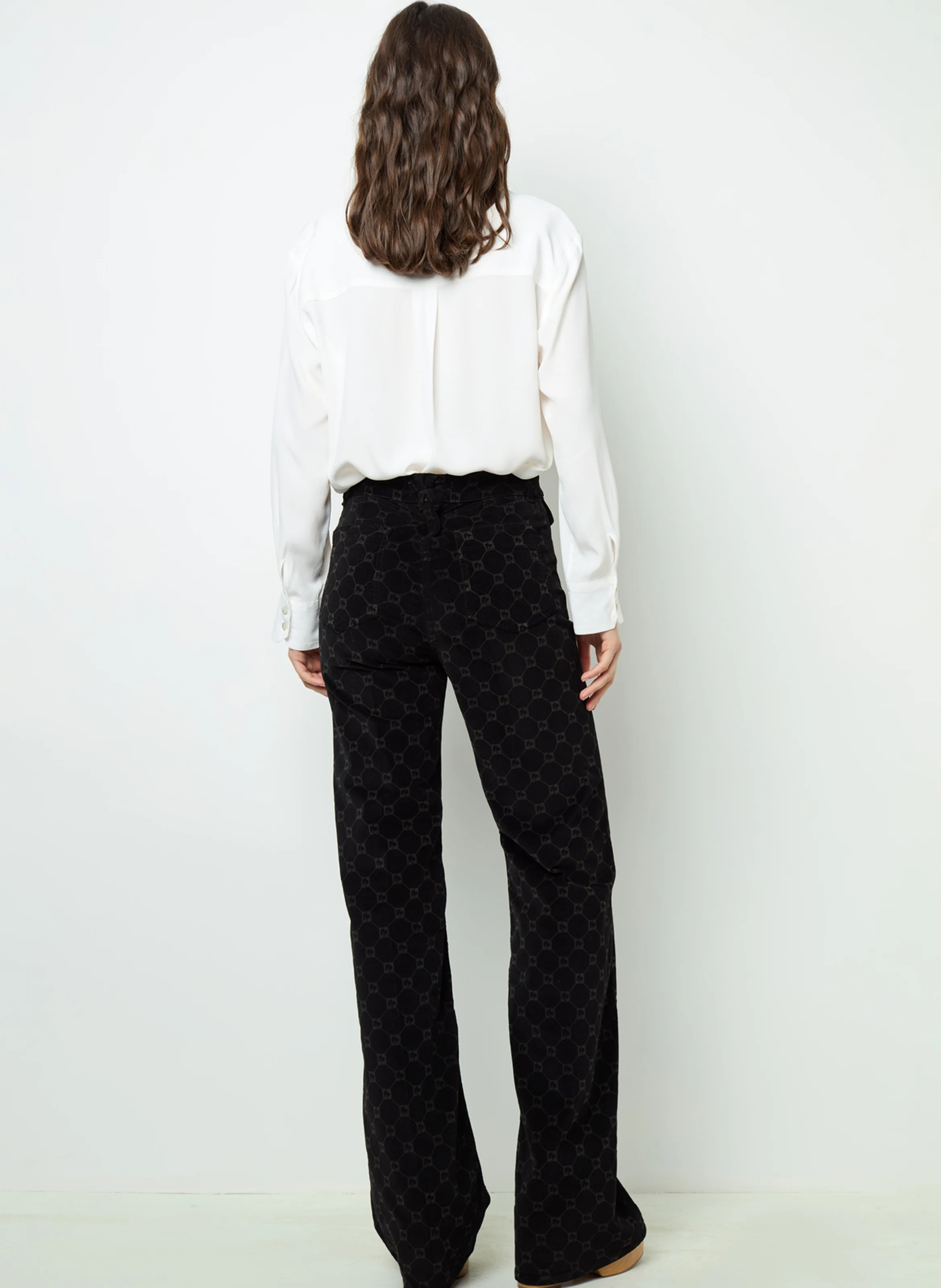 ANNA - Pantalon flare en coton mélangé | Noir