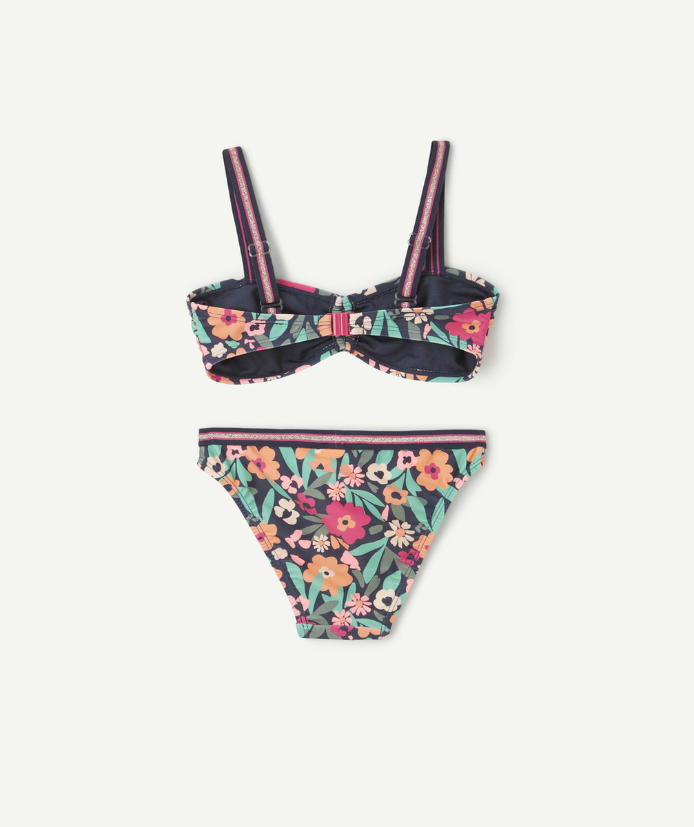MAILLOT DE BAIN 2 PIÈCES FILLE EN FIBRES RECYCLÉES BLEU IMPRIMÉ FLEURI