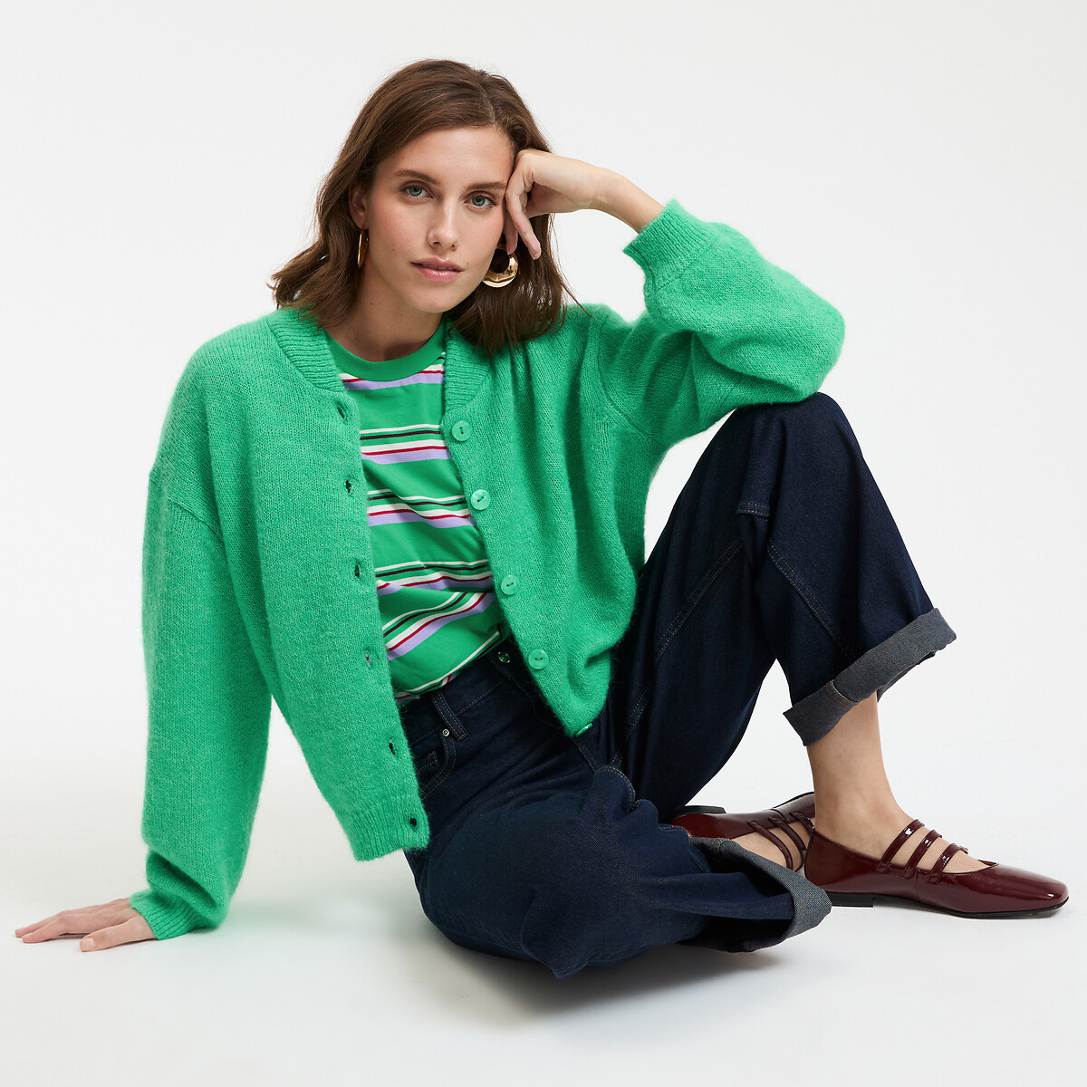 LA REDOUTE COLLECTIONS<br>Cardigã com gola alta, tricô grosso de alpaca mista