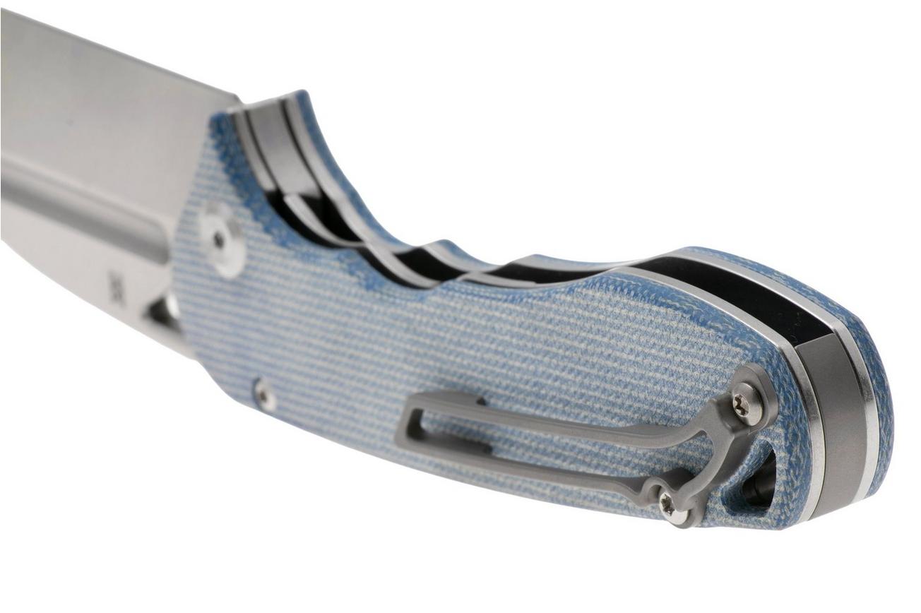 Tenable Knives Bömbur T1054A5 Stonewashed D2, Blue Micarta, zakmes, Midgards Messer design