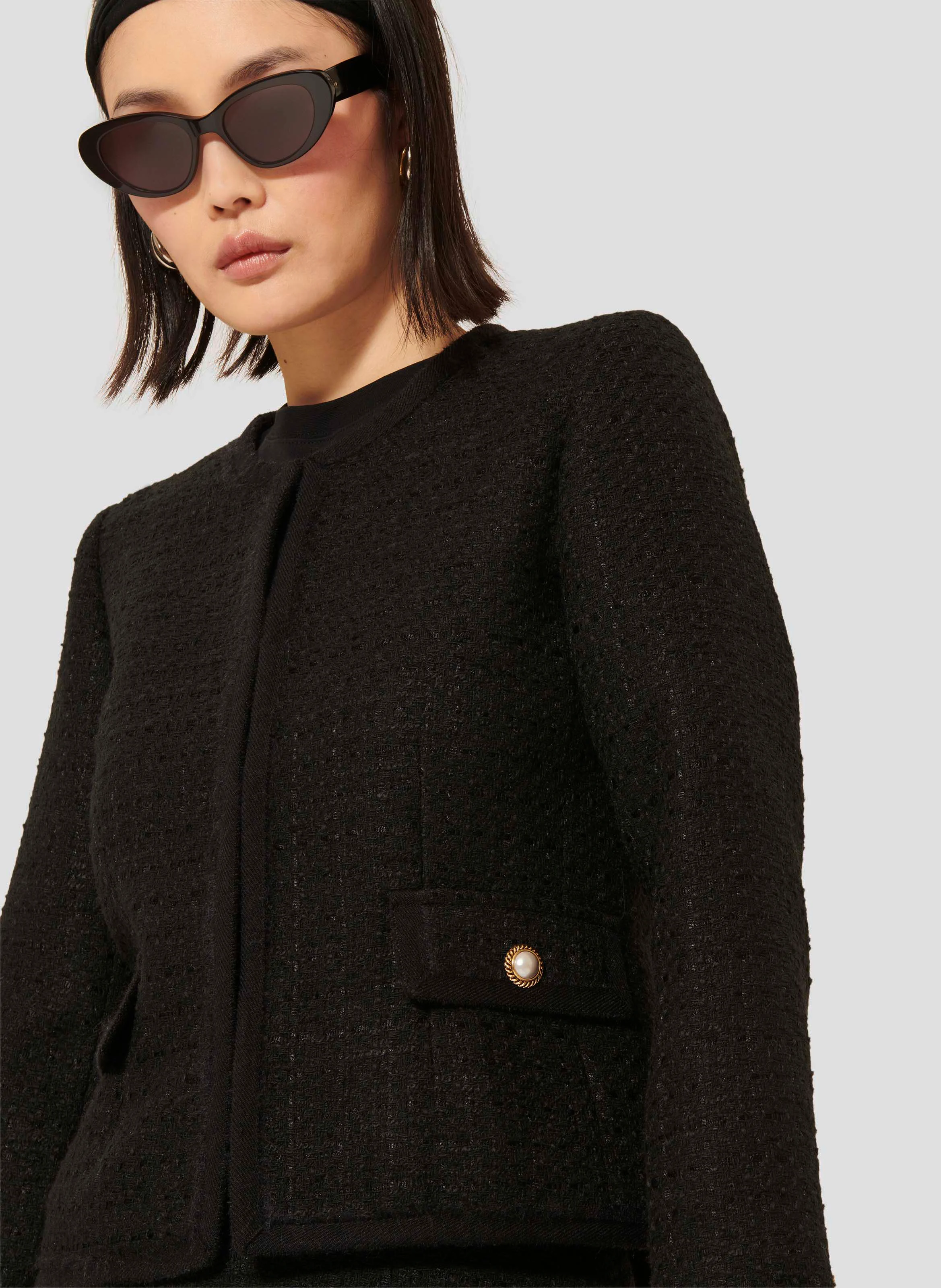 VELVET - Veste col rond tweed | Noir