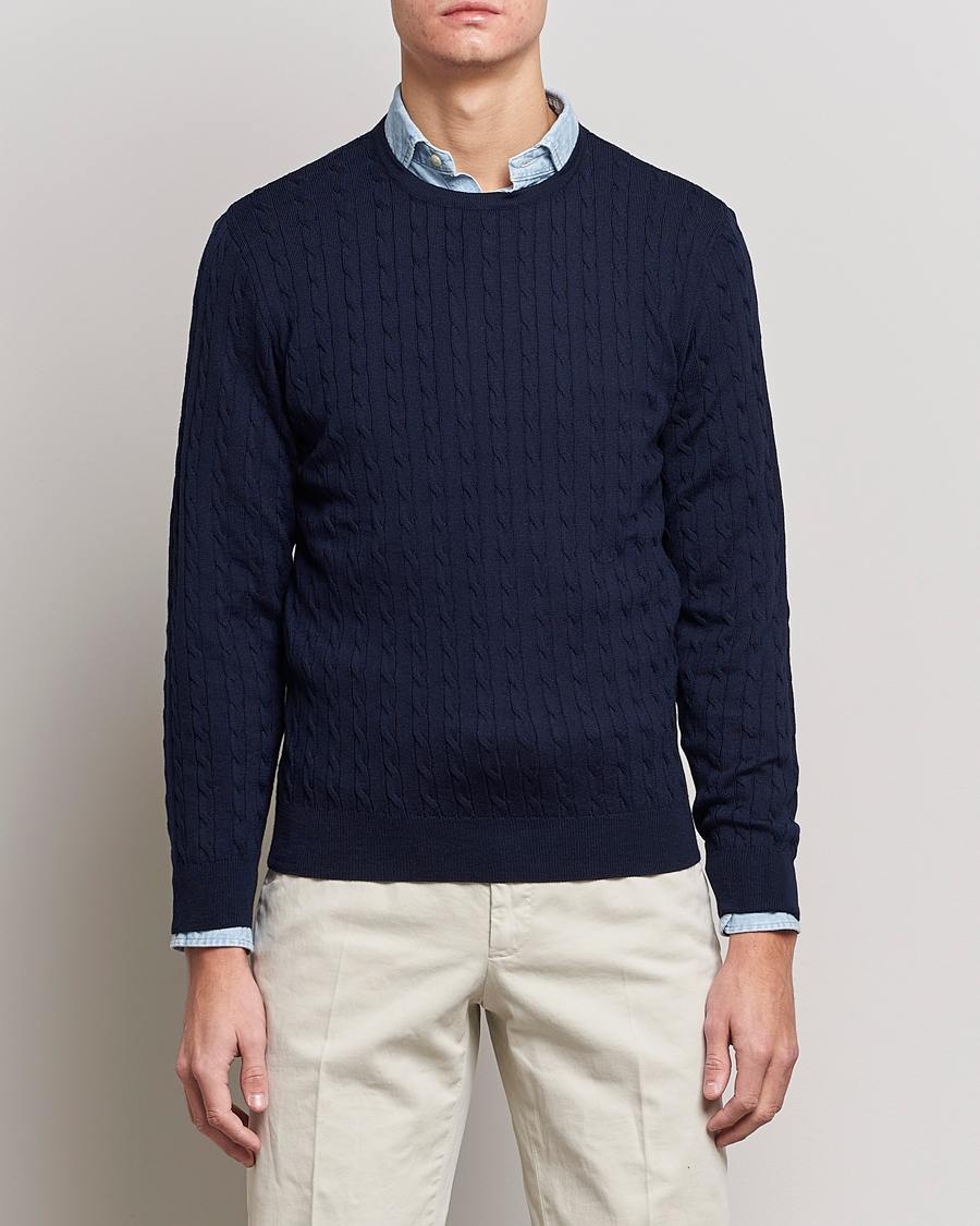 Stenströms Merino Cable Crew Neck Navy