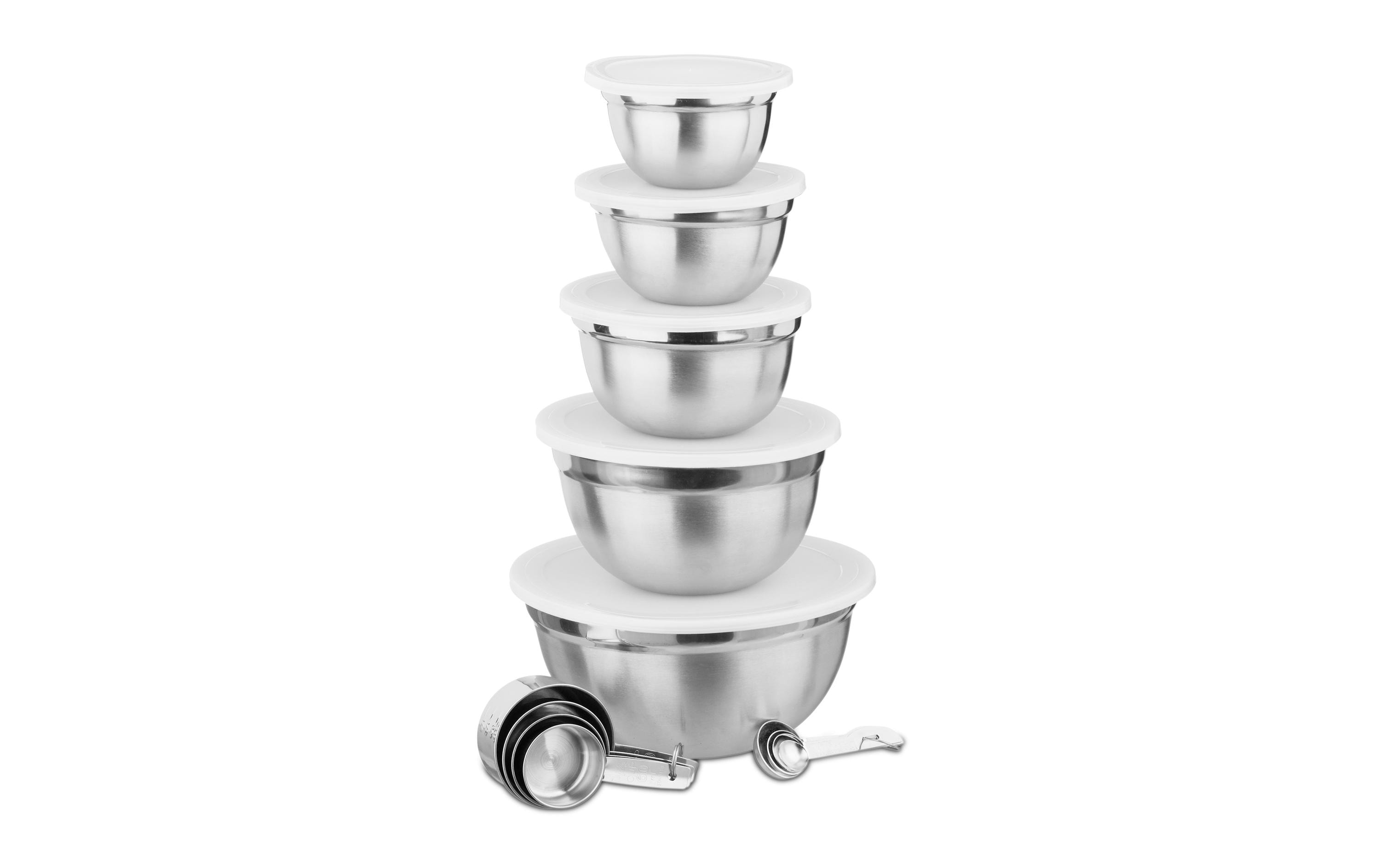 Schüssel 14.5 cm/16 cm/18 cm/21.5 cm/26 cm,Silber/WeissSet aus Schüsseln und Messbechern