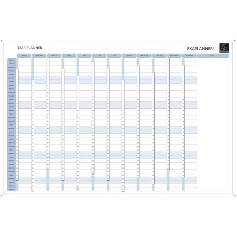Planning magnétique annuel - textes en anglais - Blanc