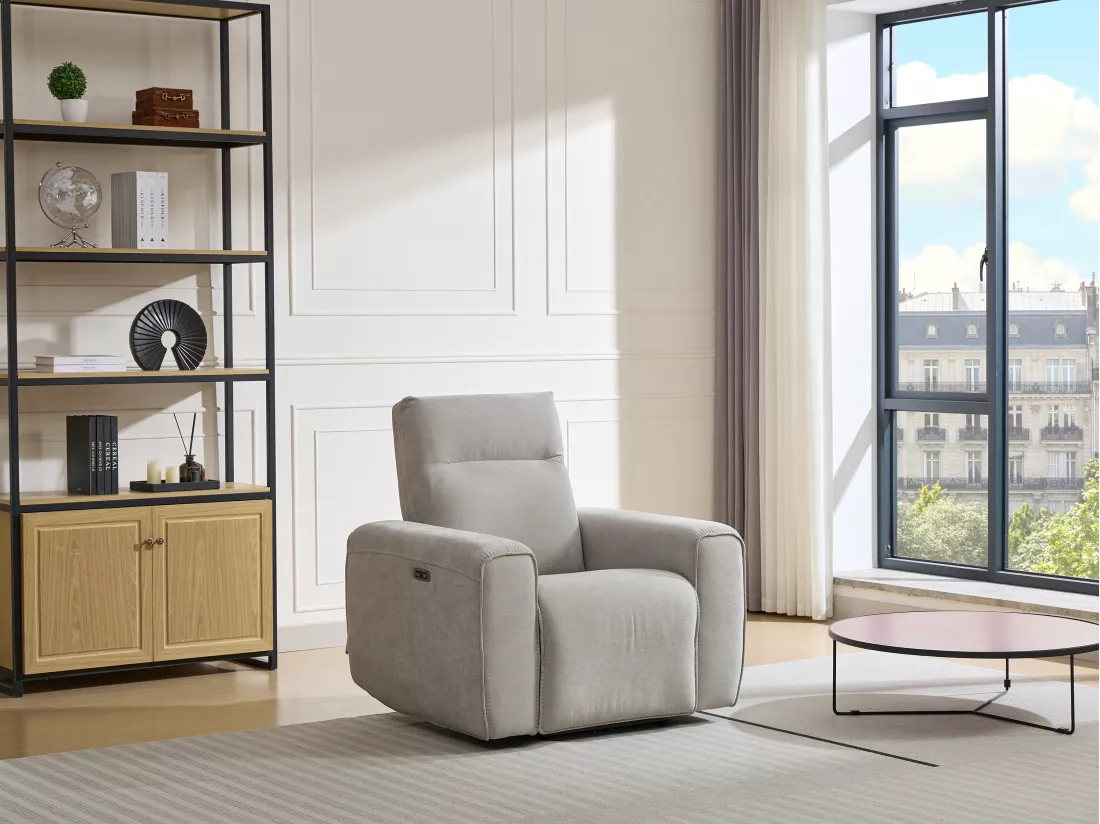 Fauteuil relax électrique en tissu gris LORGITA