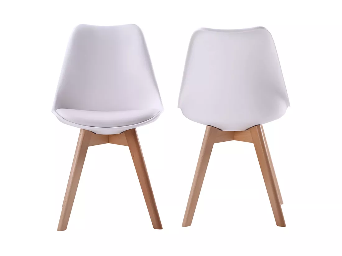 Lot de 4 chaises scandinaves NORA blanches avec coussin