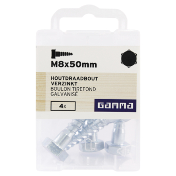 GAMMA houtdraadbout M8 x 50 mm verzinkt 4 stuks
