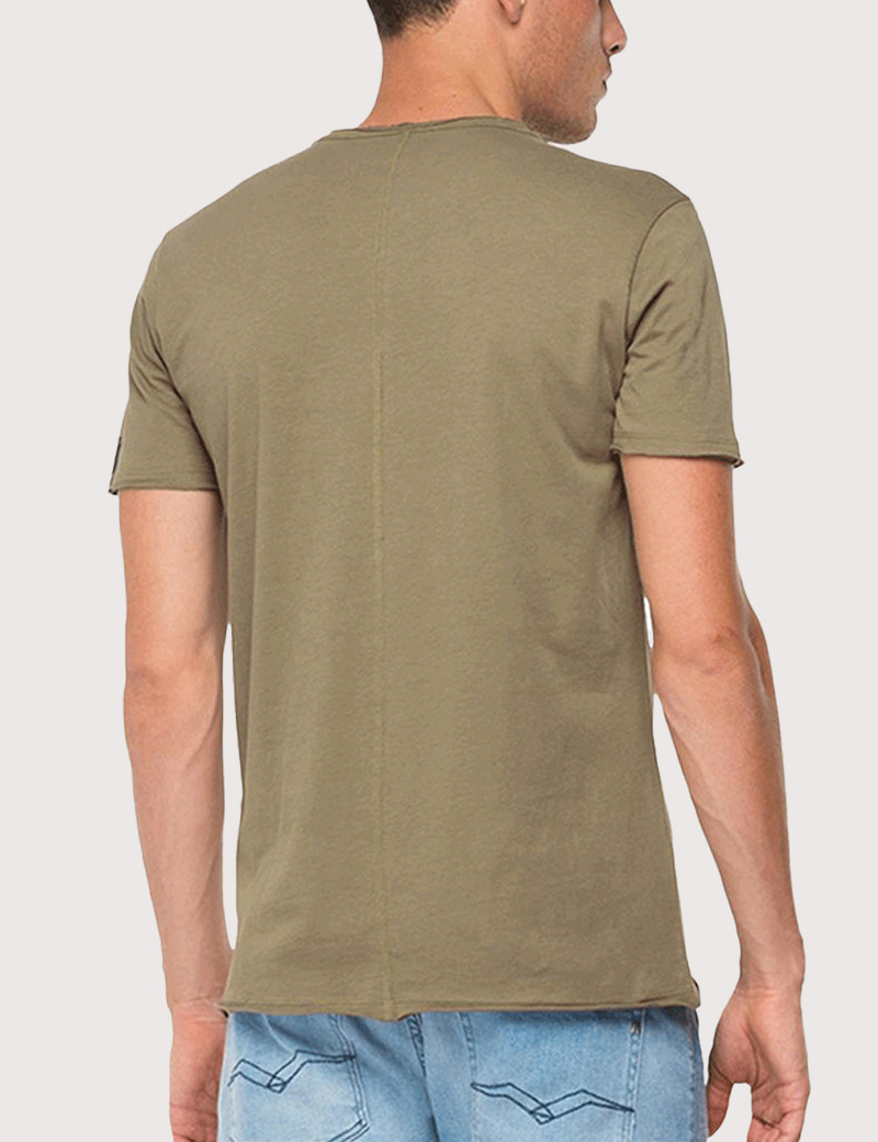 REPLAY T-SHIRT HOMME MANCHES COURTES BASIQUE COL ROND TAUPE