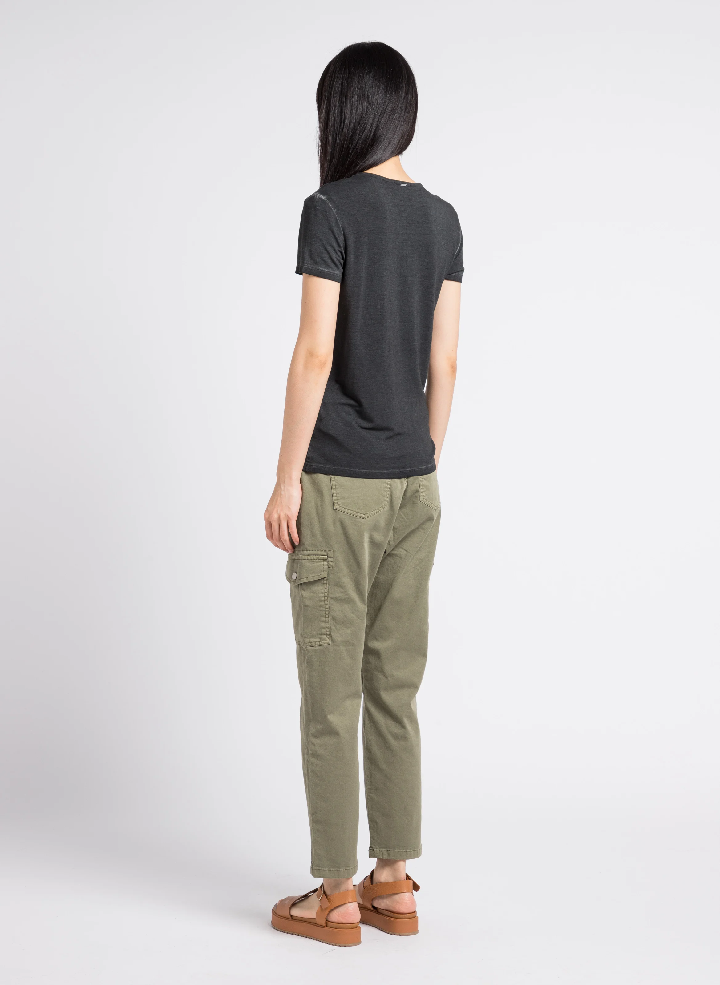Jean cargo cropped en coton mélangé | Kaki