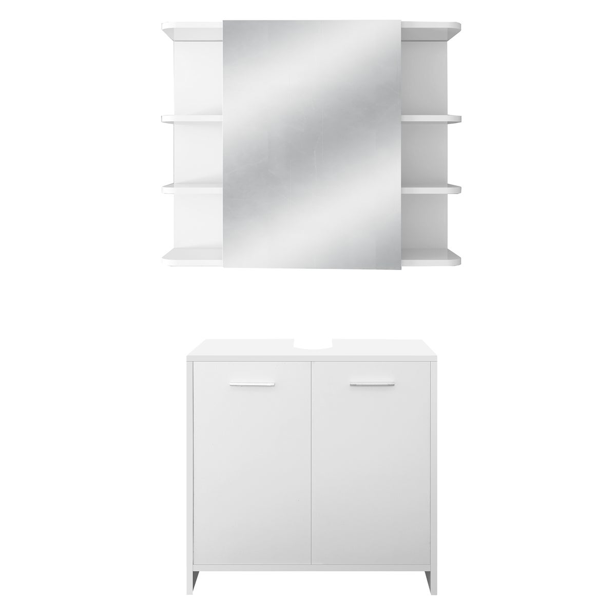 ML-Design 2-delige badkamermeubelset, badkamermeubelset, wastafelmeubel met onderkast, spiegelkast, wandkast, badkamerkast, moderne stijl, wit, hout, opbergruimte