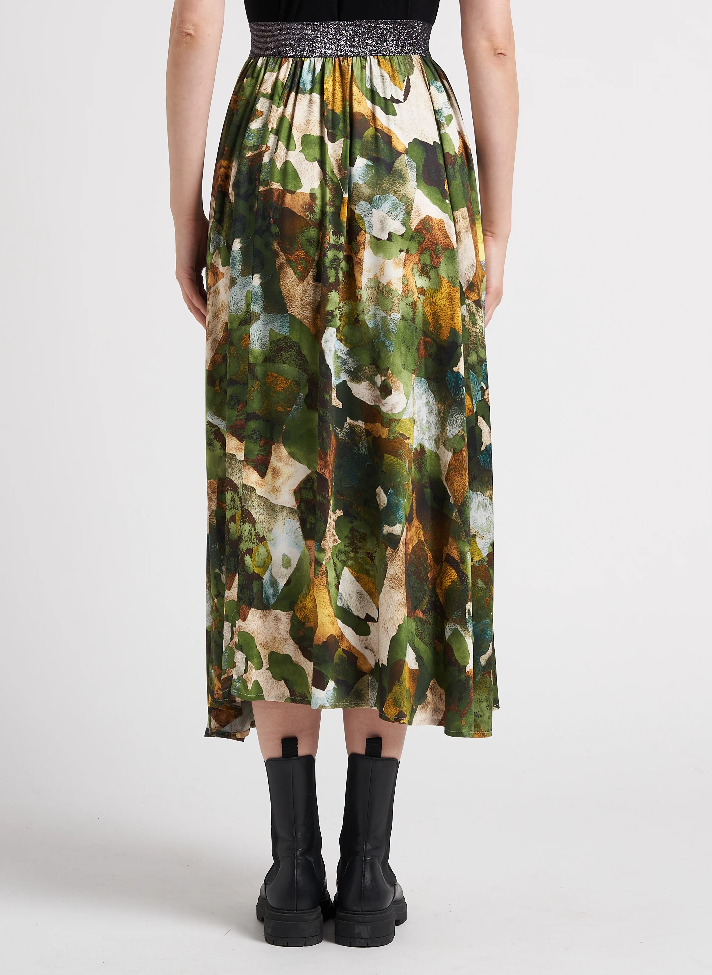 Jupe midi évasée à motif abstrait | Multicolore
