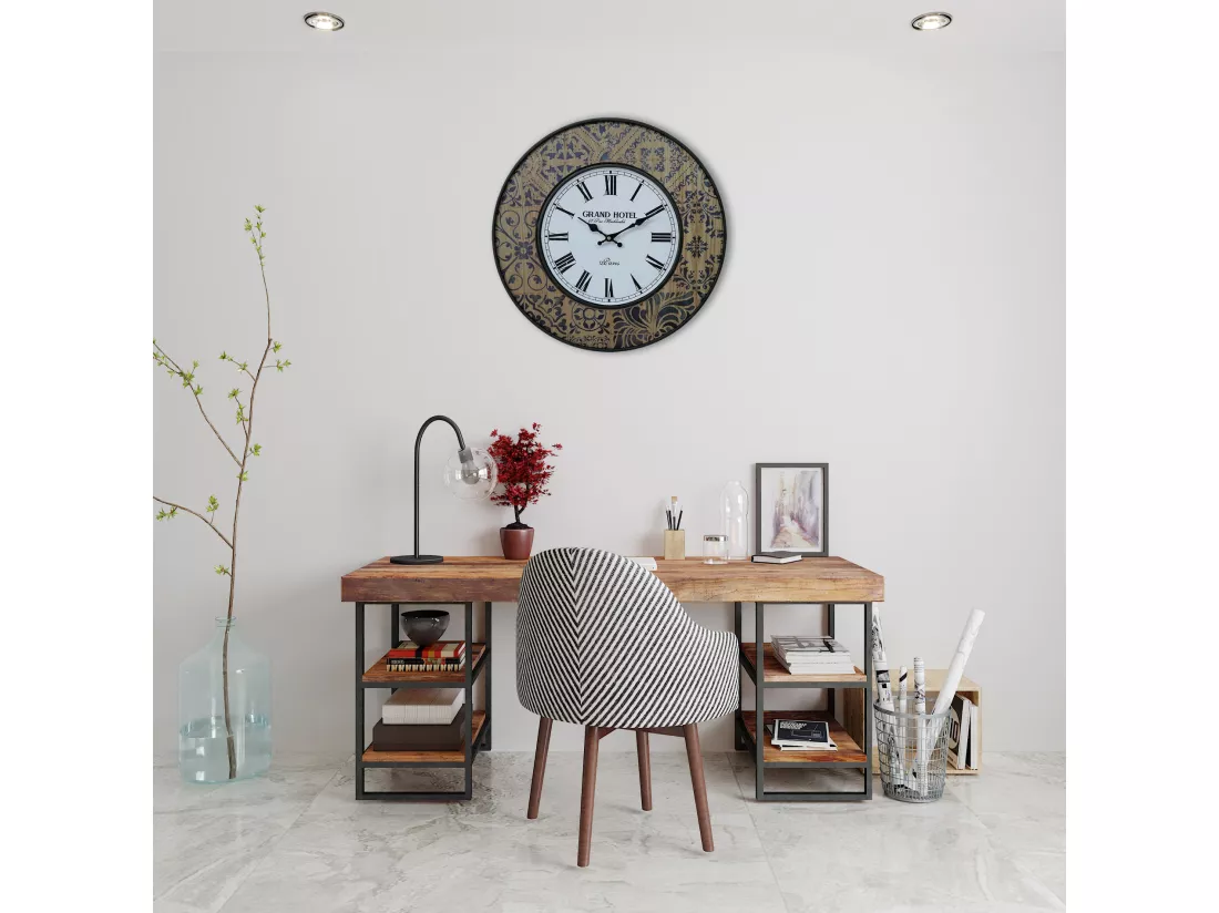 Grande Horloge Murale Blanche Bleue Mdf Metal pour Cuisine Salon