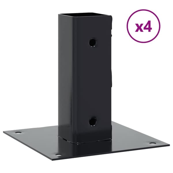 vidaXL Stolpebunner firkantet 4 stk 51x51 mm pulverlakkert stål