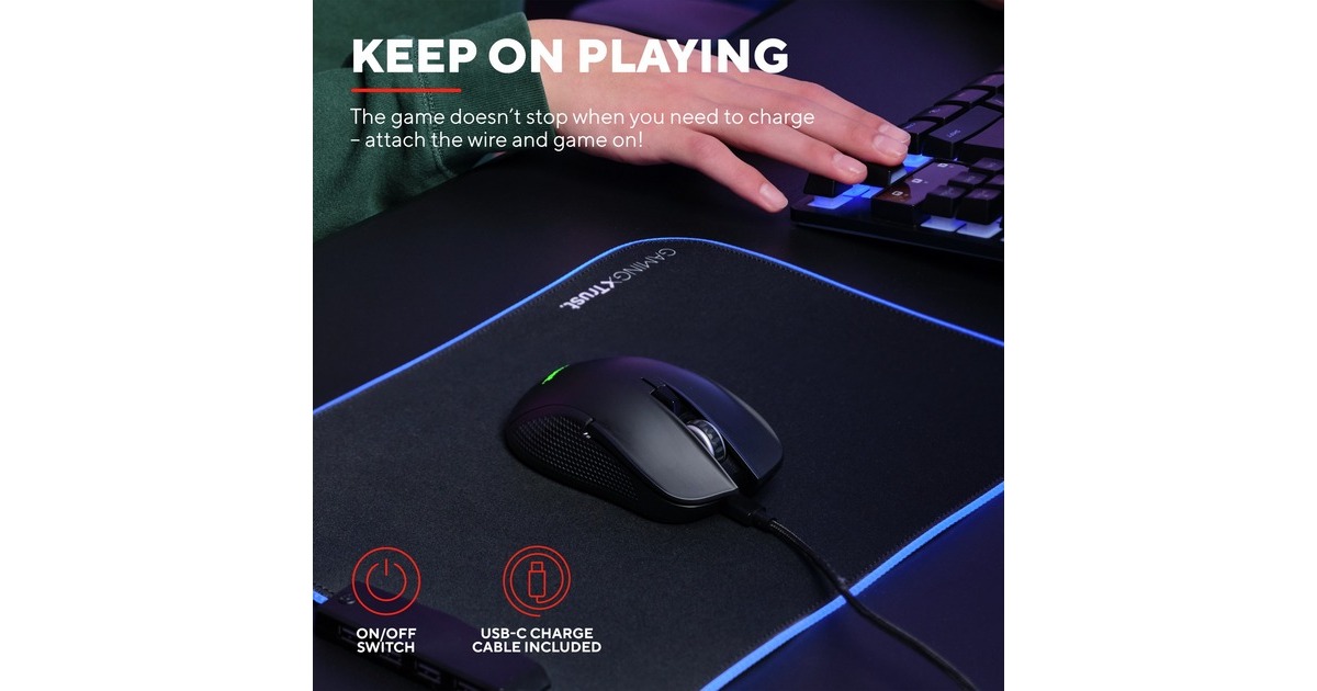 TrustGXT 923  Ybar Wireless gaming muis  (Zwart, RGB, 7200 dpi)
