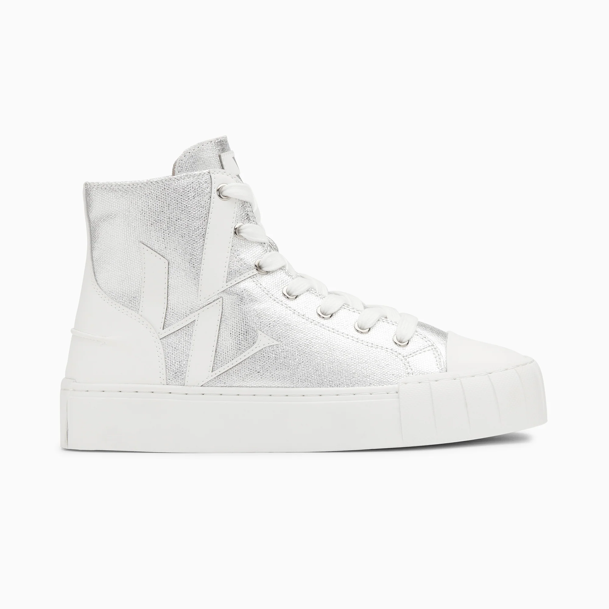 Sneakers-Baskets monogramme Pina montantes argent et blanc