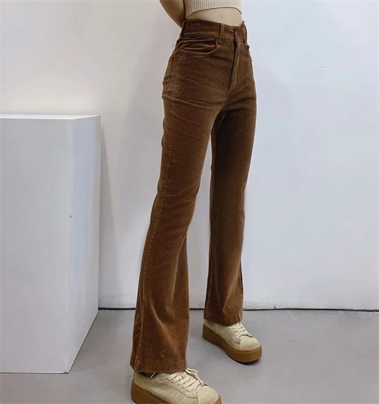 Flotto - Hoge taille effen corduroy flared broek