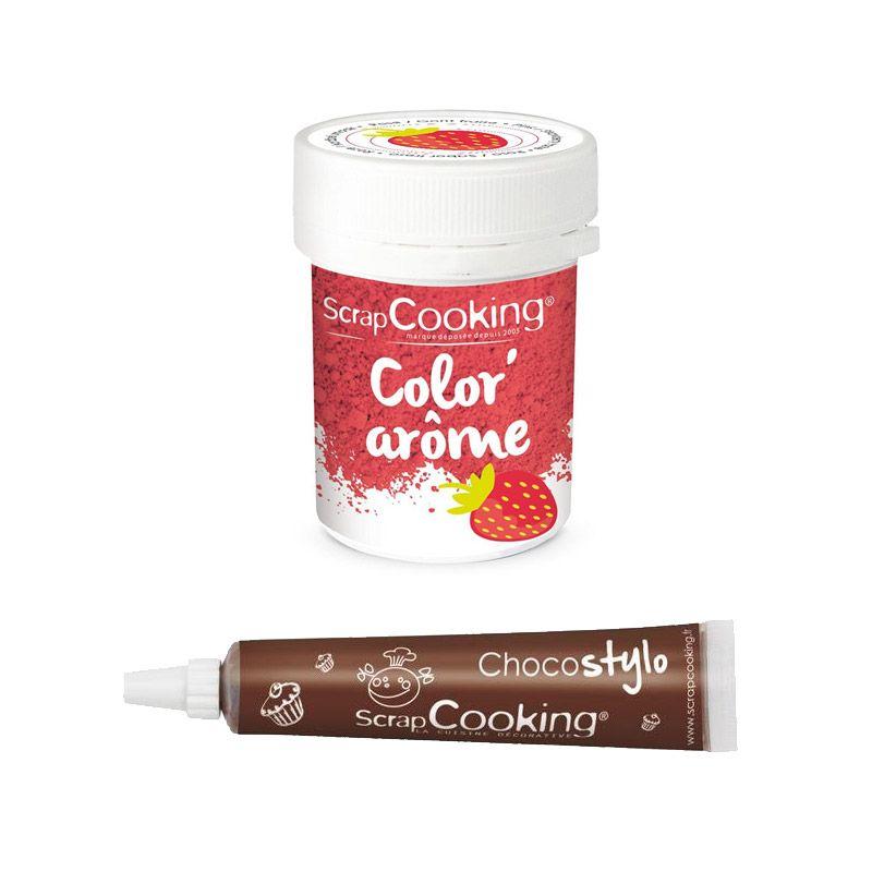 Colorant alimentaire rose arôme fraise + Stylo chocolat Scrapcooking