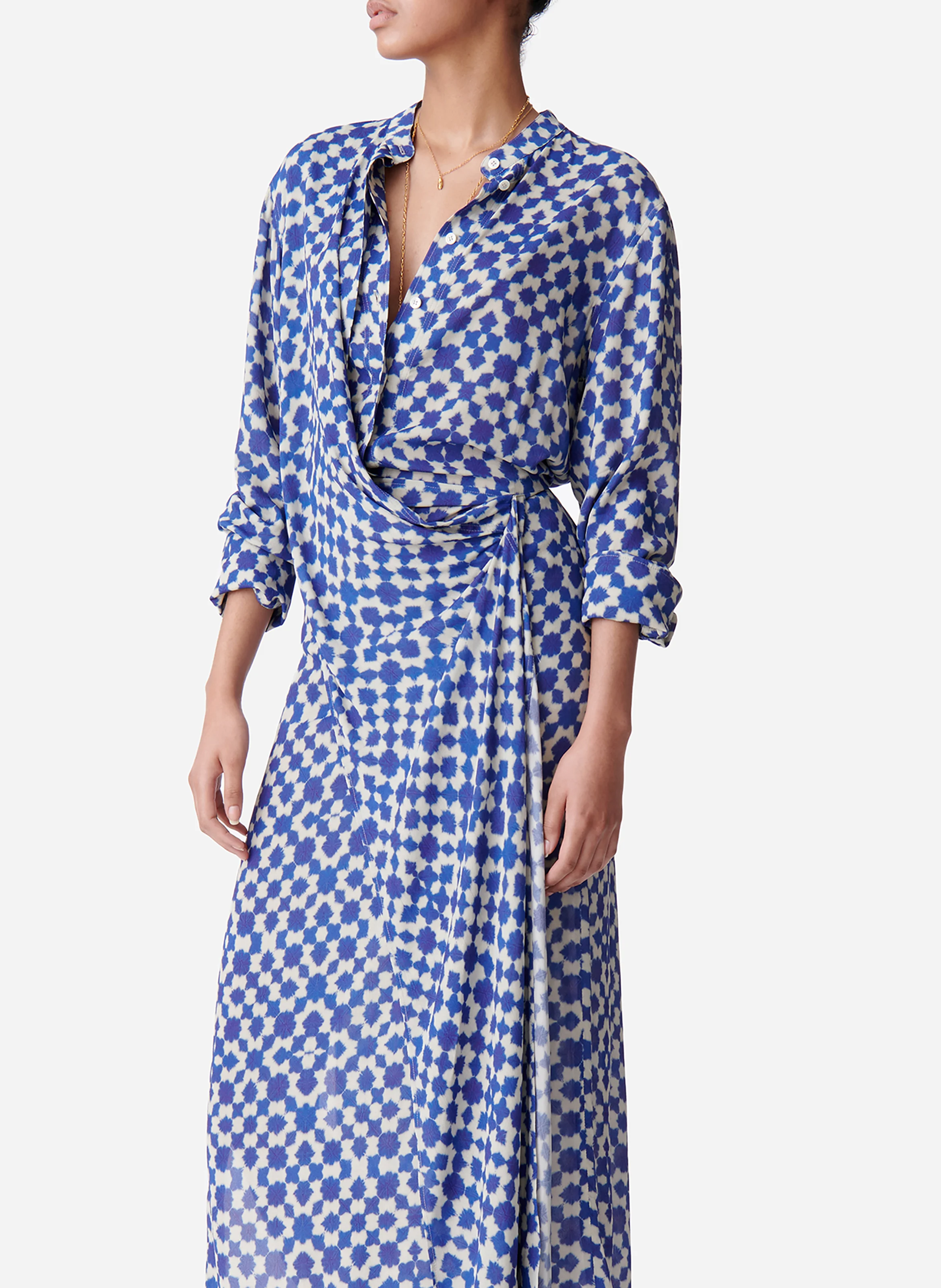 DOLMEN - Robe longue col Vimprimée | Bleu