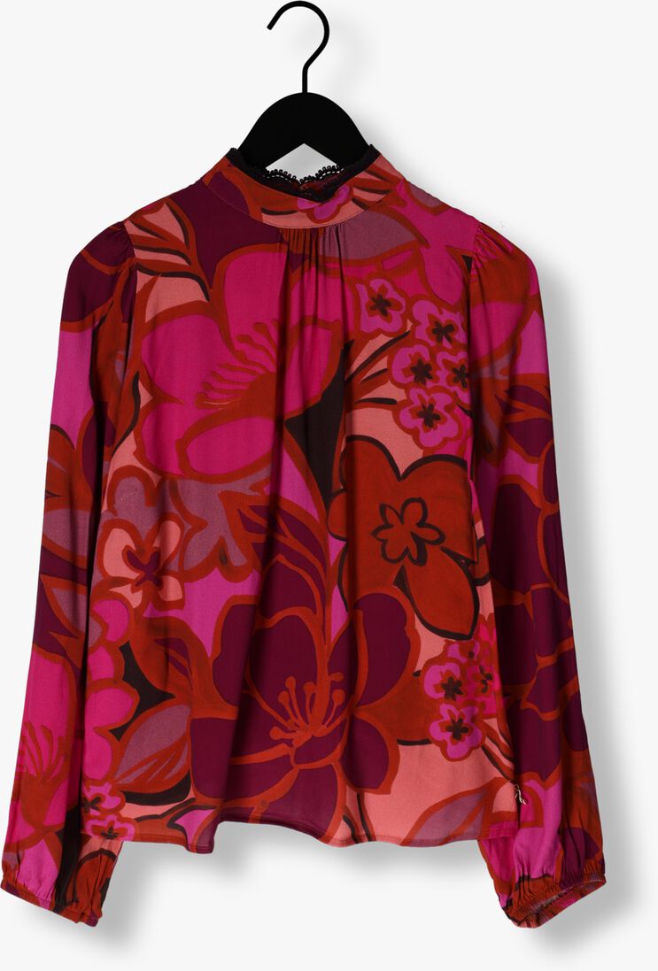 JANSEN AMSTERDAM roze jansen amsterdam blouse wfp105 blouse print with puffsleeves and turtle neck