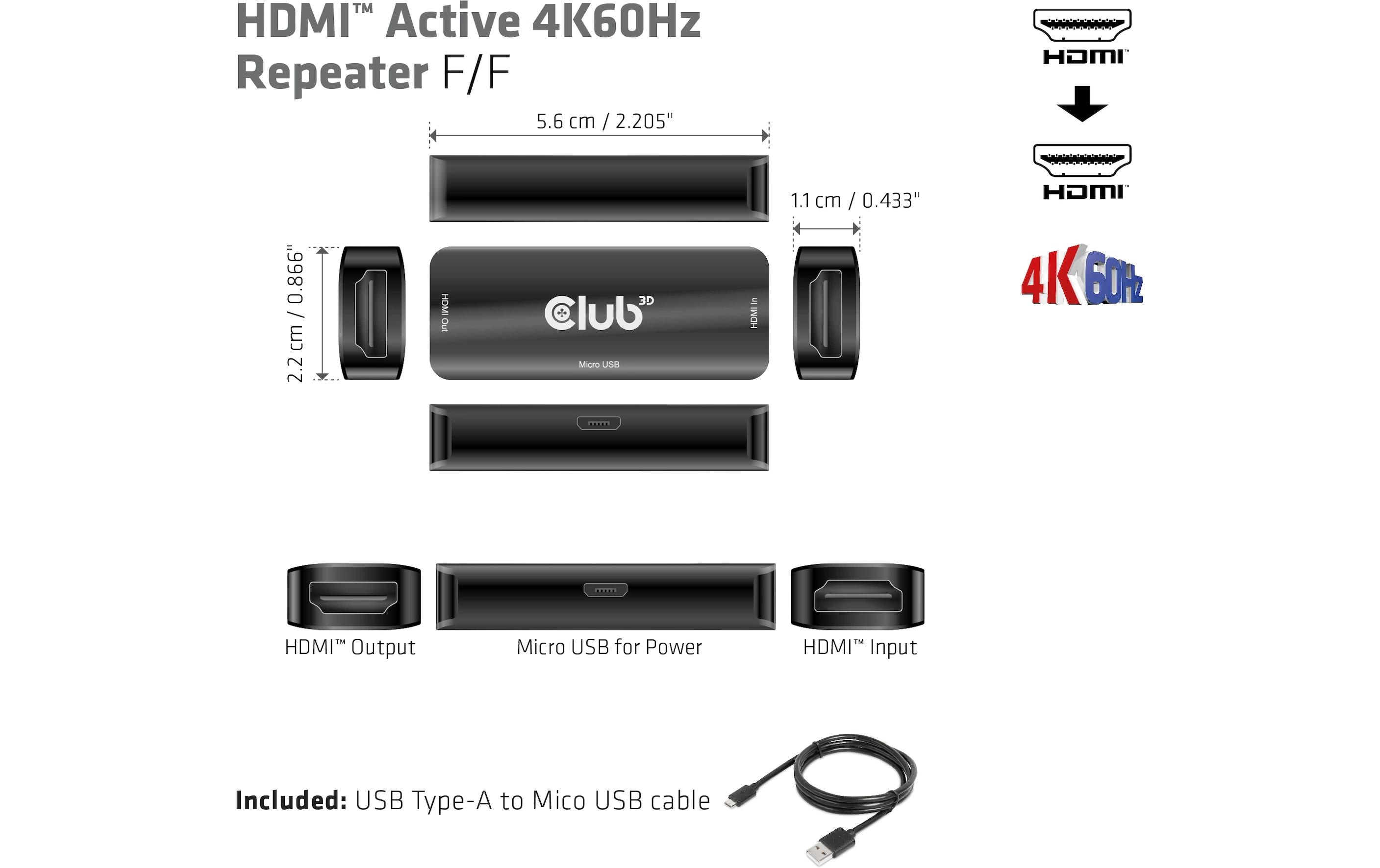 Active HDMI 4K60Hz Repeater B/B CAC-1307 -Aktiver 4K60 Hz HDMI-Repeater