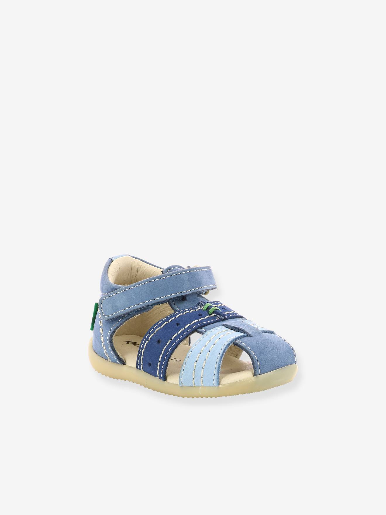 Sandálias de couro infantil Bigbazar-2 Iconique Biboo KICKERS®, azul médio, lisas