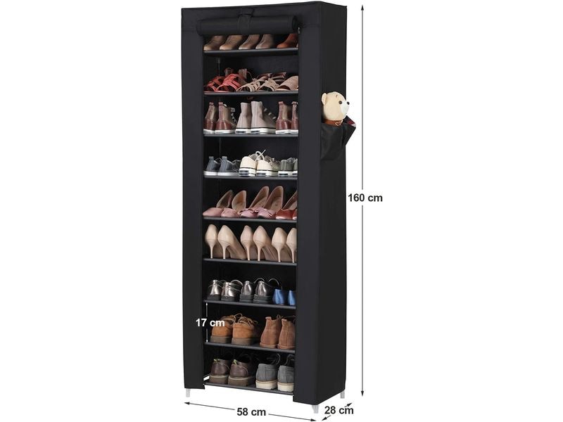 Songmics Schuhregal 28 x 162 cm, Schwarz Textilschrank