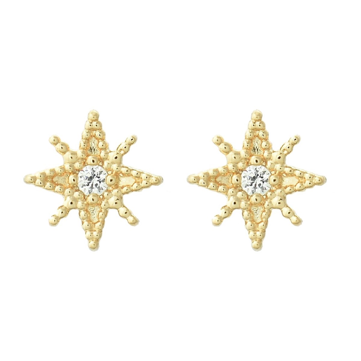 Boucles d'oreilles étoile à 8 branches oxyde de zirconium Plaqué OR 750 3 microns