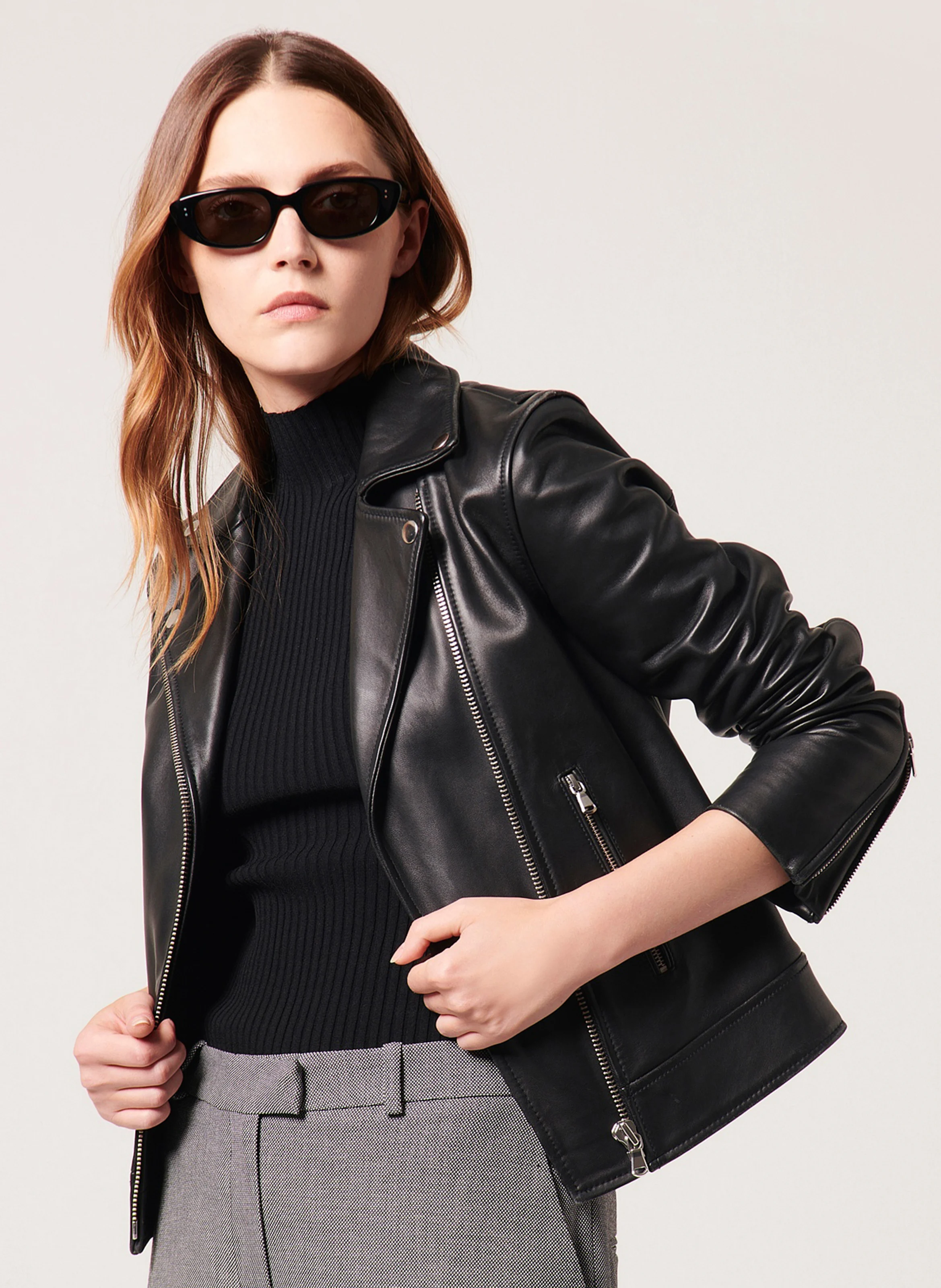 HANCORE - Veste en cuir droite | Noir