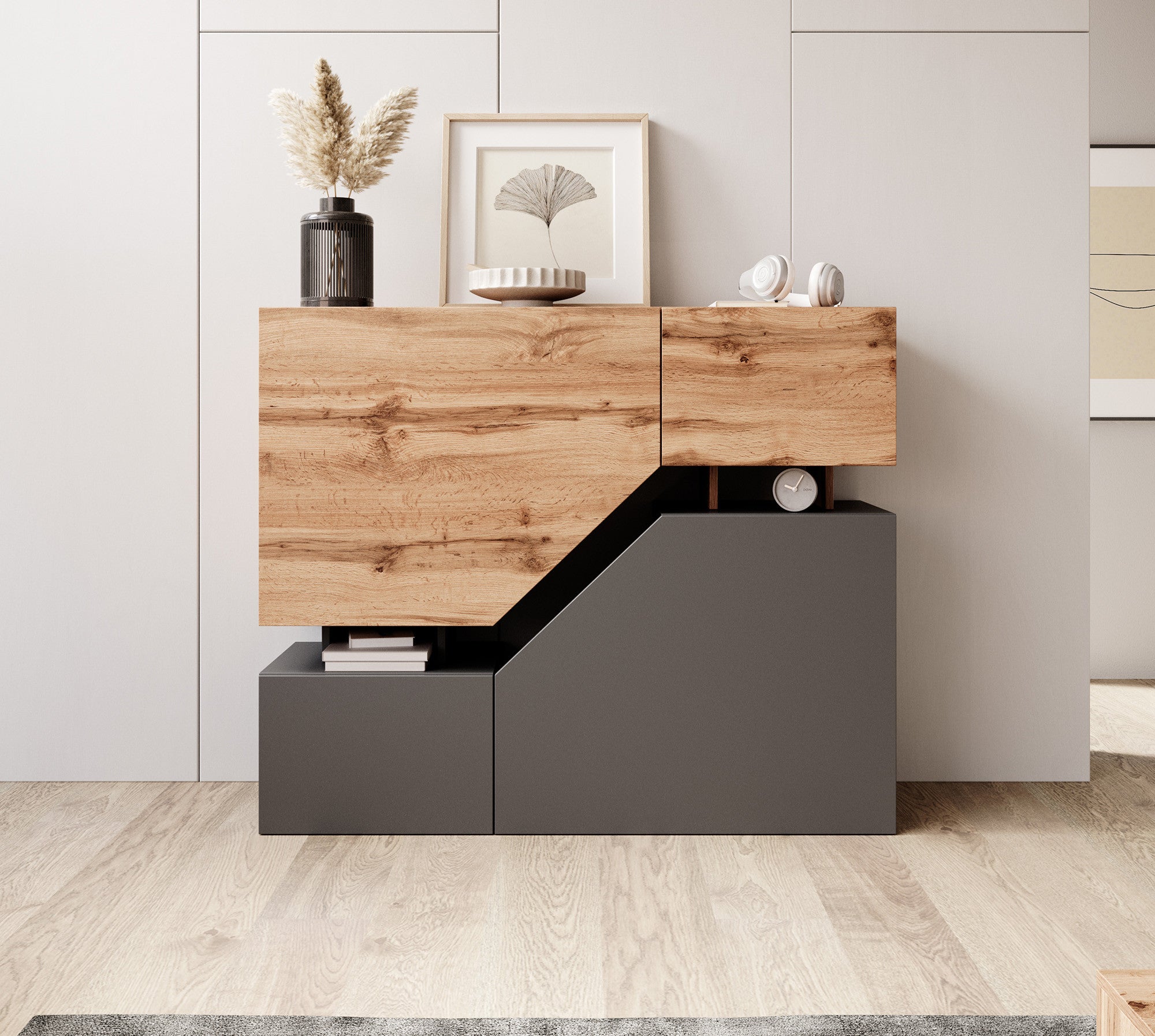 Meubella - Dressoir Canberra - Eiken - Antraciet - 120 cm