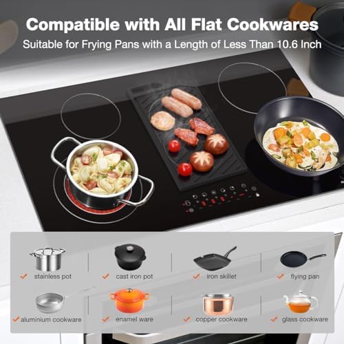 Thermomate 60cm Table de cuisson Vitrocéramique 4 Feux 6600W Encastrable Plaque Vitrocéramique Intégré, Commande Tactile, Verrou Pour Enfants, Minuterie, [Classe énergétique A ] : Gros électroménager