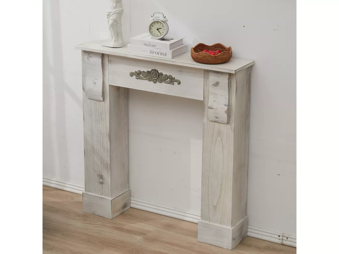 Manteau Cheminée Décorative Bois Gris Retro 98,5x96,5x22,5