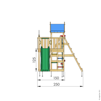 Speeltoestel Jungle Gym Nomad grenen geïmpregneerd met glijbaan donker groen en 2-klimrek module
