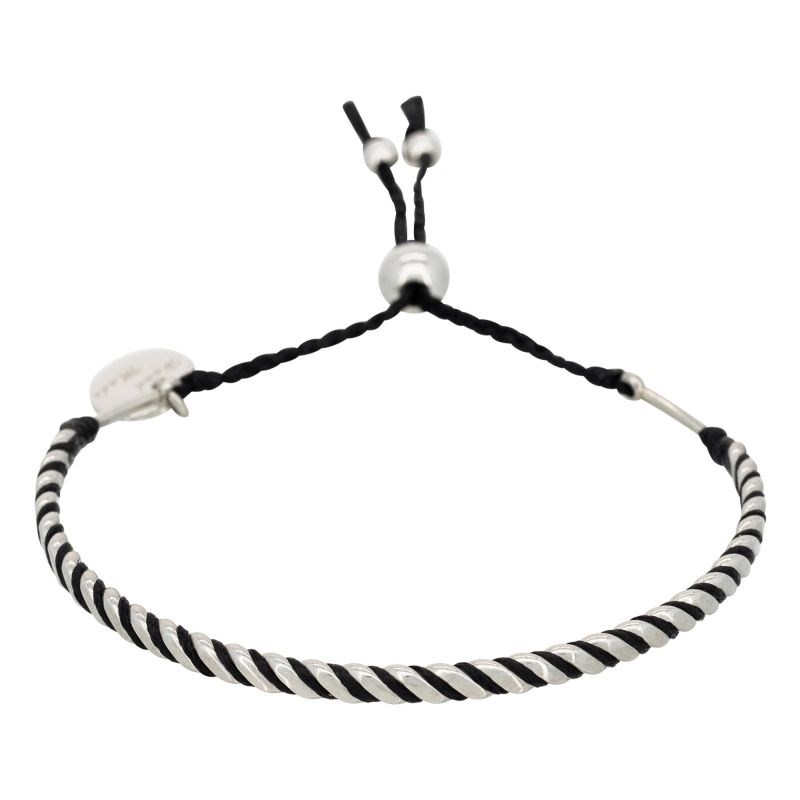 Bracelet Homme ajustable acier, perles et cordon noir 