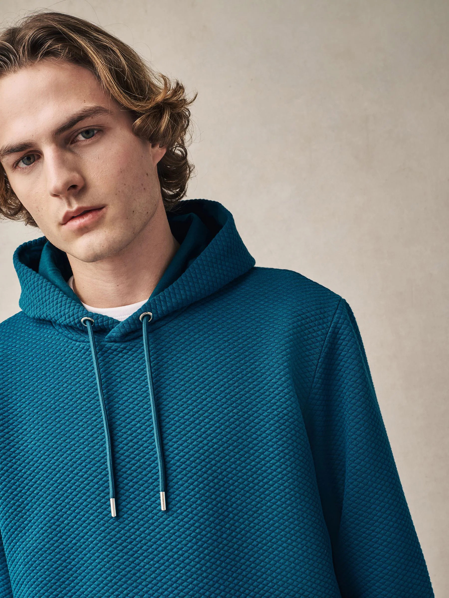 Blauwgroen - Pullover-hoody met textuur