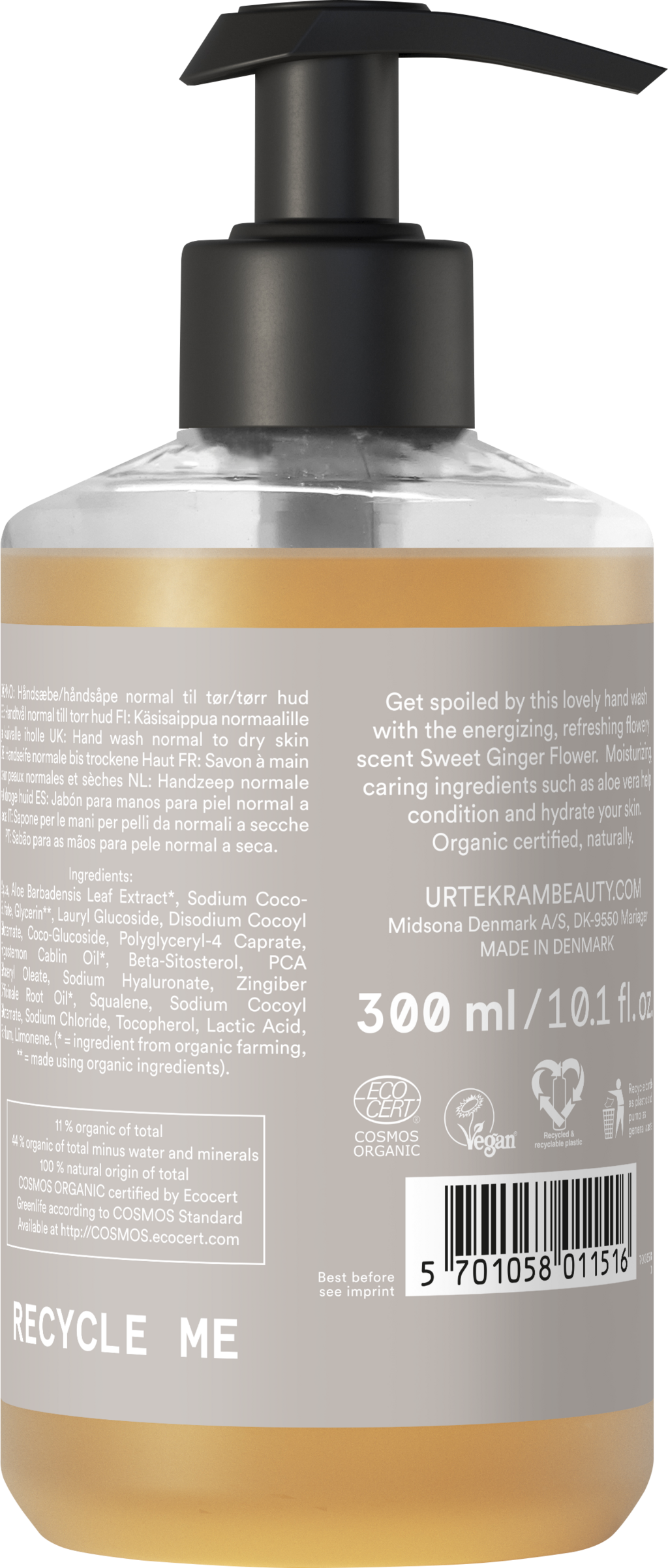 URTEKRAM  Sweet Ginger Flower Hand Wash, 300 ml